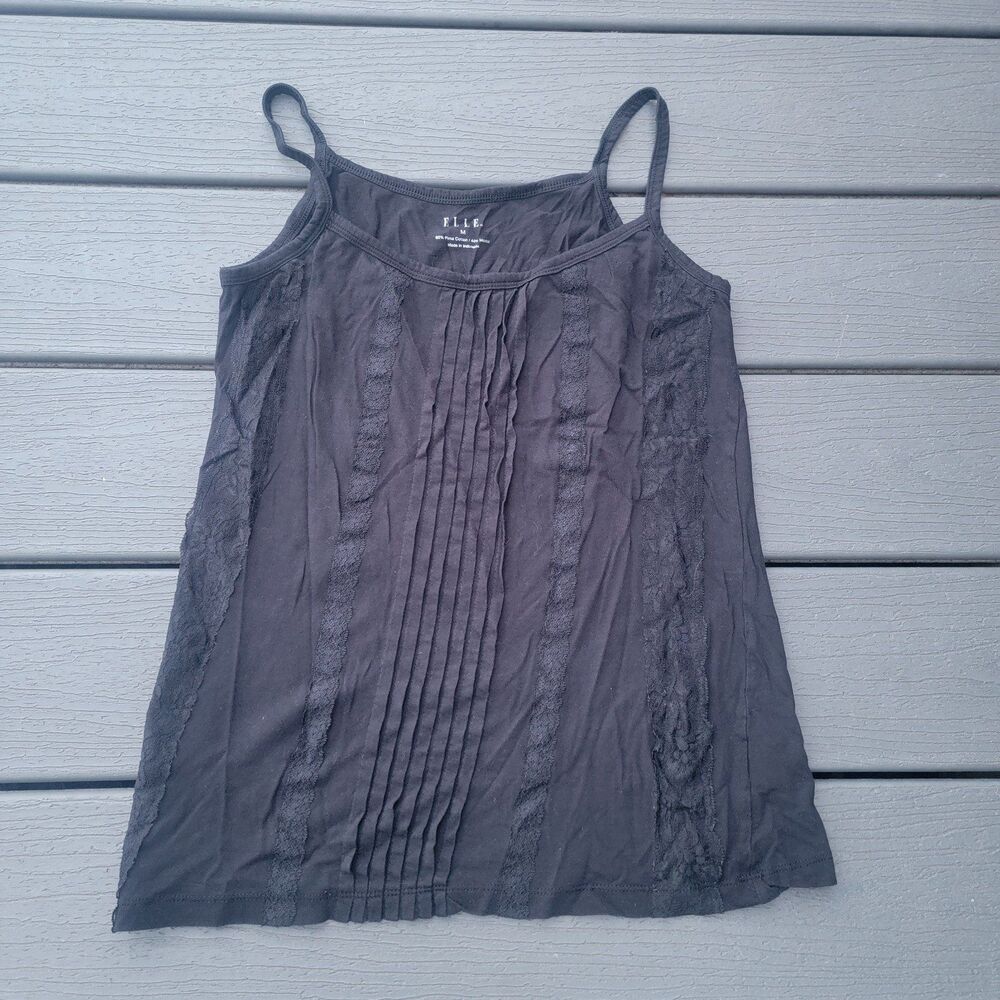 Elle Black Tank with Ruffle & Lace Size M